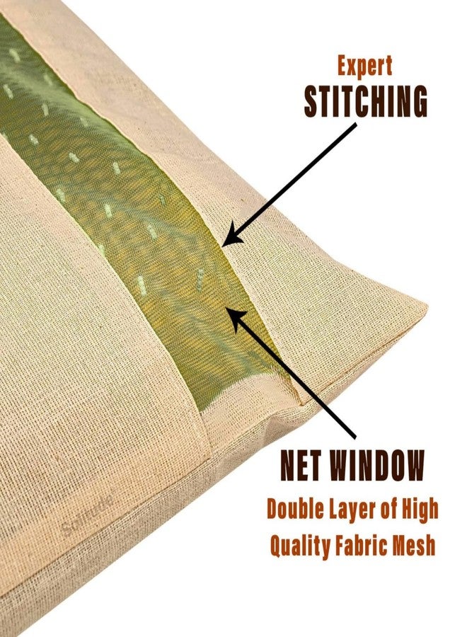 Solitude Pack of 3 Cotton Saree Covers for Storage | Saree Bags with Zipper 16x14 Inches | Cloth Bag for Wardrobe Storage Organizer with Transparent Mesh Window Saree Organiser (Beige) - Image 3